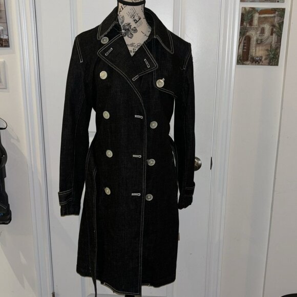 Vintage Lauren Jeans Co. Ralph Lauren Dark Denim Coat w/ Contrast Stitching - Picture 4 of 10